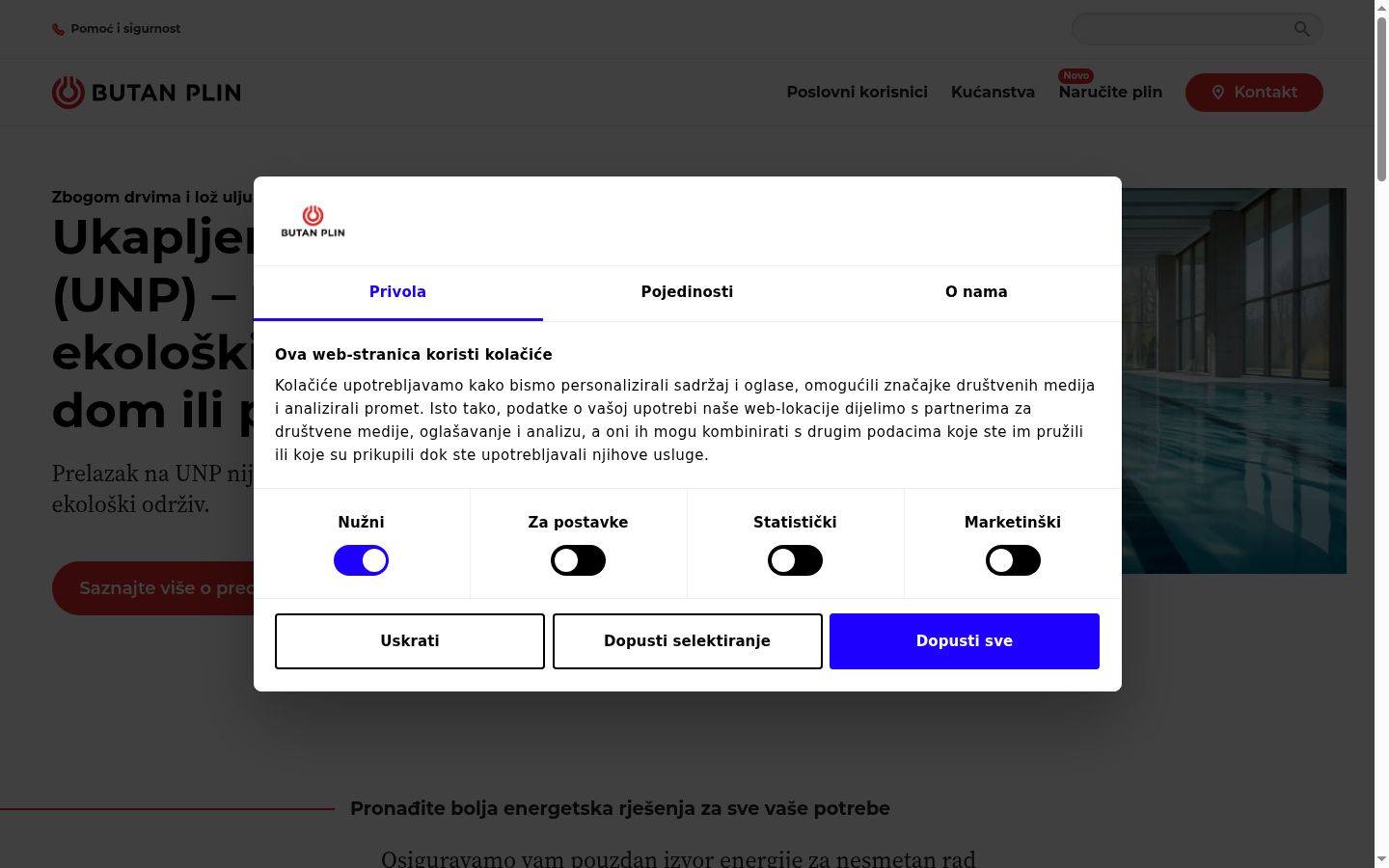 Ekrānuzņēmums ar piekrišanas baneri, kas tika rādīts pirms jebkādas mijiedarbības