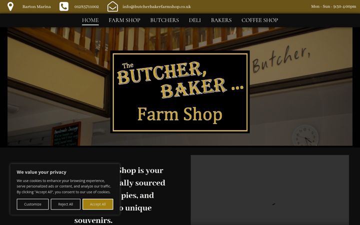 Screenshot of butcherbakerfarmshop.co.uk