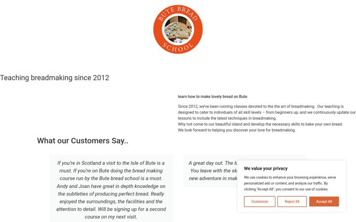Screenshot of butebreadschool.co.uk