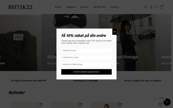 Snimka zaslona za butik22.dk