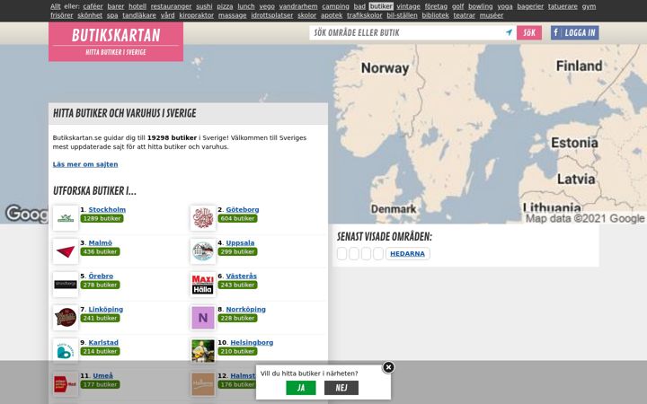 Screenshot of butikskartan.se