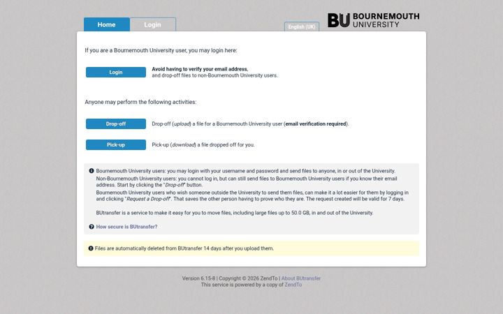 Screenshot of butransfer.bournemouth.ac.uk