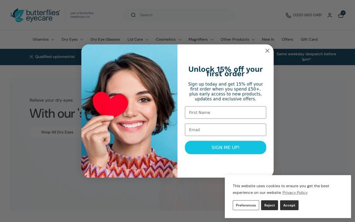 Screenshot of butterflies-eyecare.co.uk