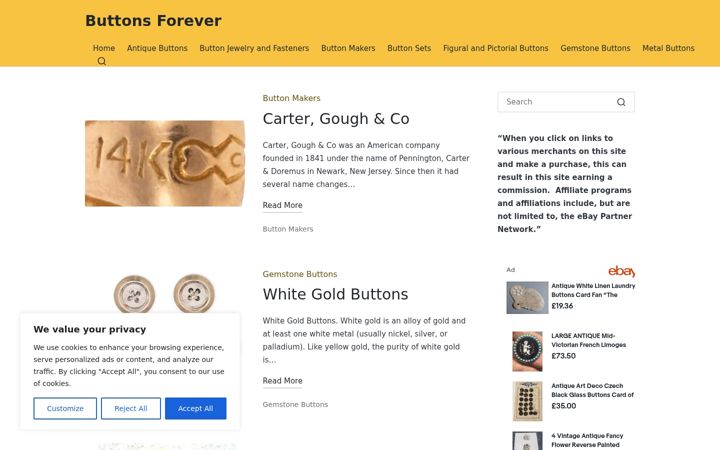 Screenshot of buttonsforever.com