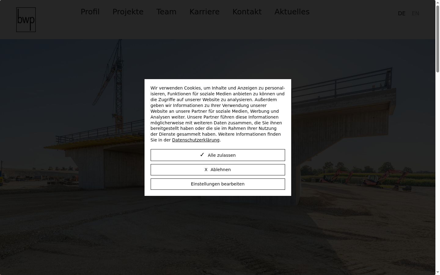 Screenshot des Einwilligungsbanners vor jeglicher Interaktion