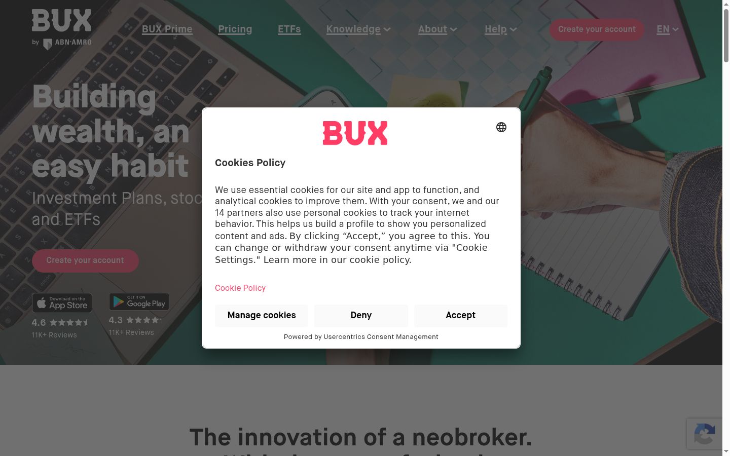 Screenshot of the consent banner shown before any interaction