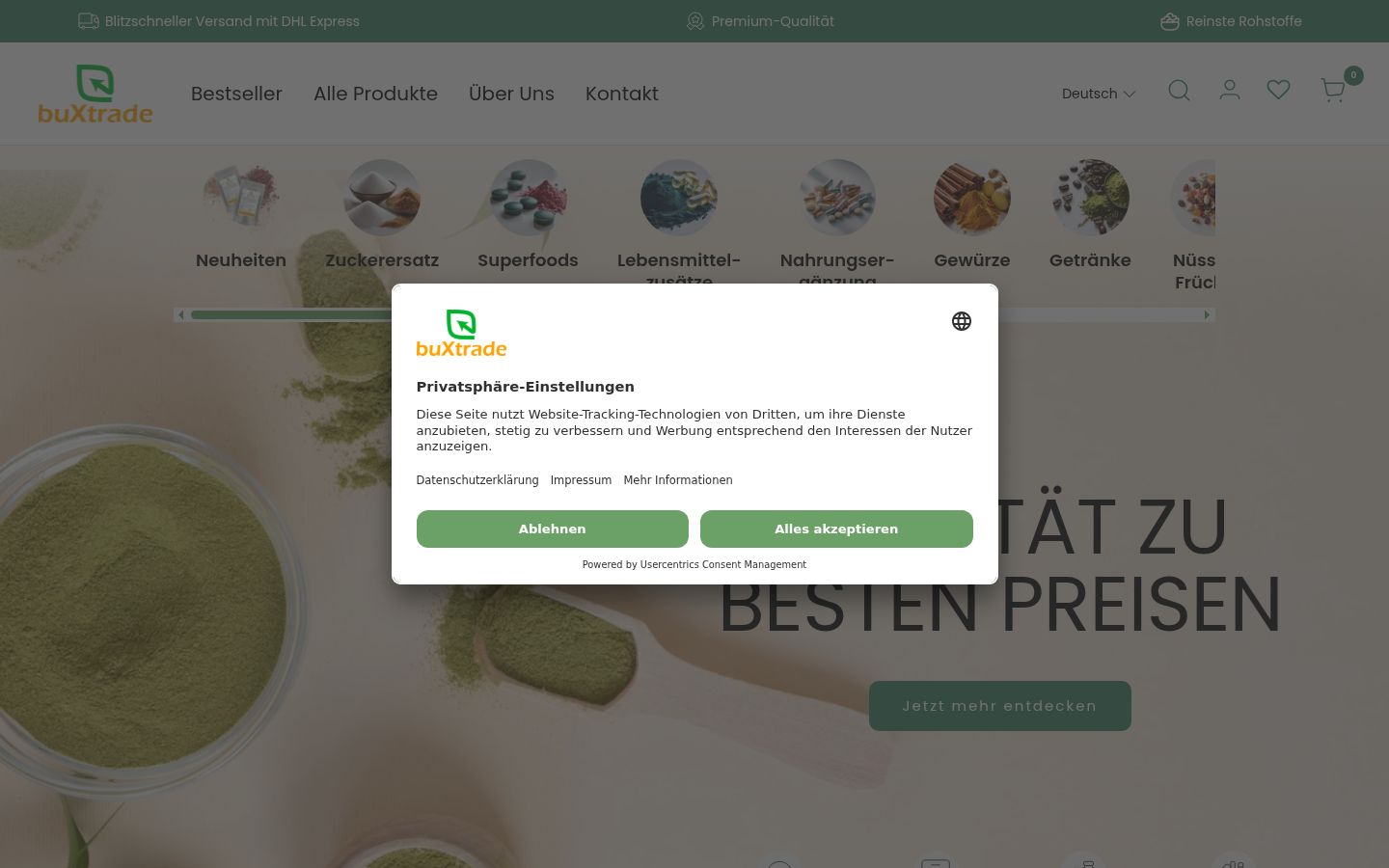 Screenshot of the consent banner shown before any interaction