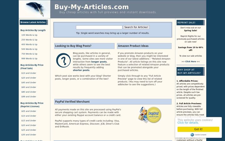 Screenshot of buy-my-articles.com