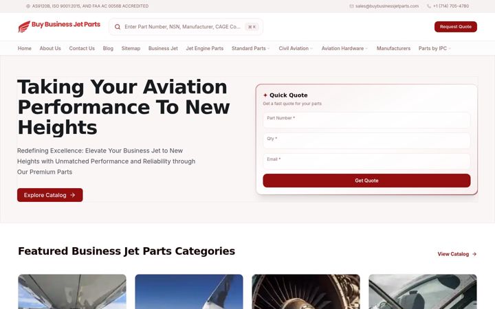 Screenshot of buybusinessjetparts.com
