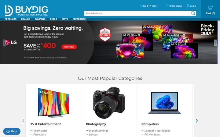 Screenshot of buydig.com