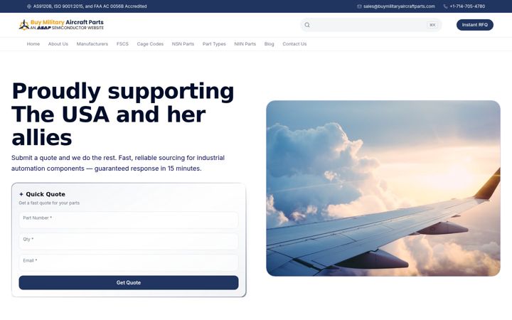 Screenshot του buymilitaryaircraftparts.com