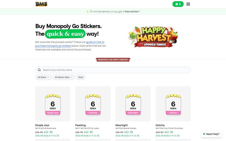 Screenshot of buymonopolygostickers.com