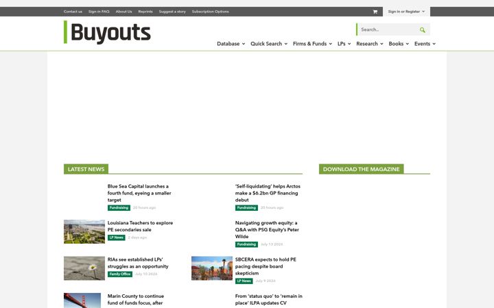 Skærmbillede af buyoutsinsider.com