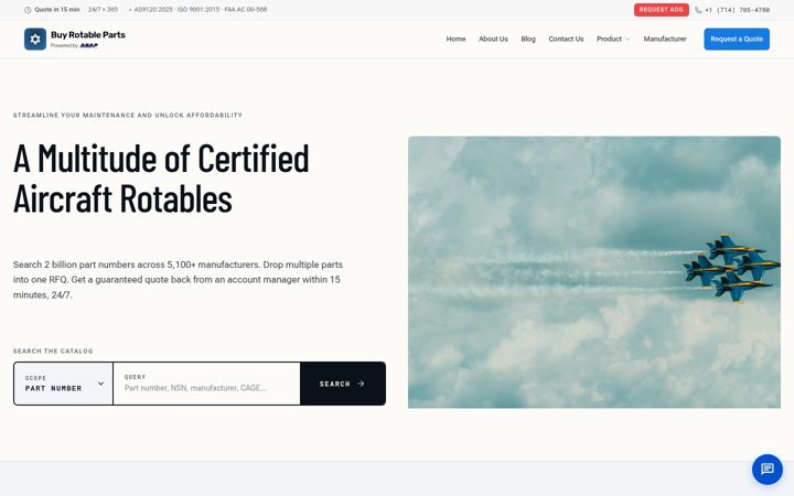 Screenshot of buyrotableparts.com