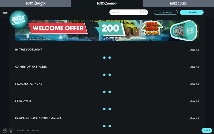 Screenshot of buzzcasino.com