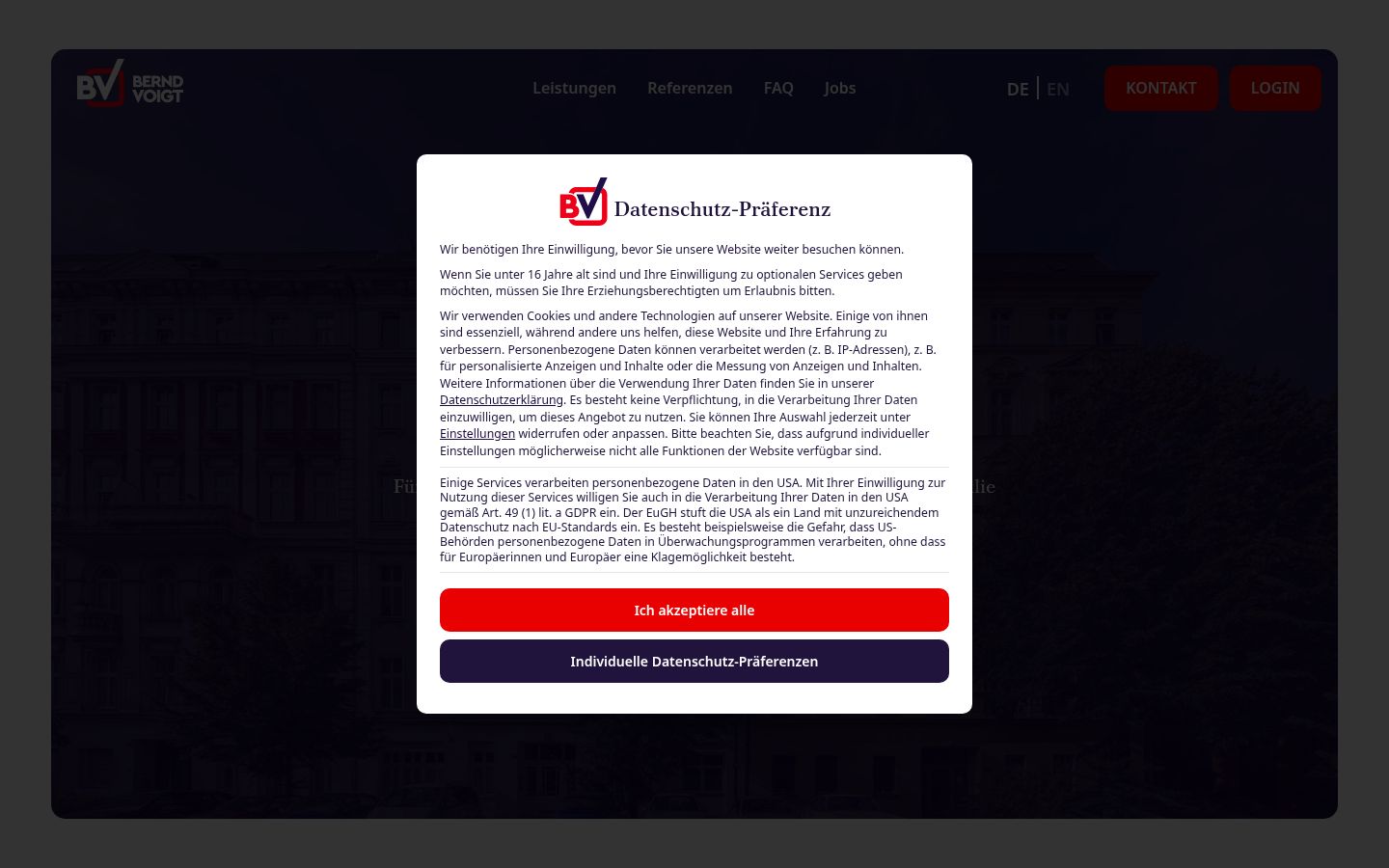 Capture d'écran de la bannière de consentement affichée avant toute interaction