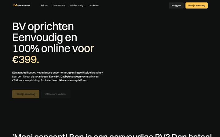 Screenshot of bv-oprichten.com