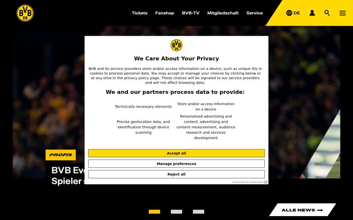 Screenshot stránky bvb.de