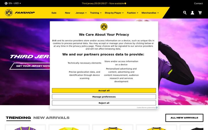 Screenshot of bvbonlineshop.com