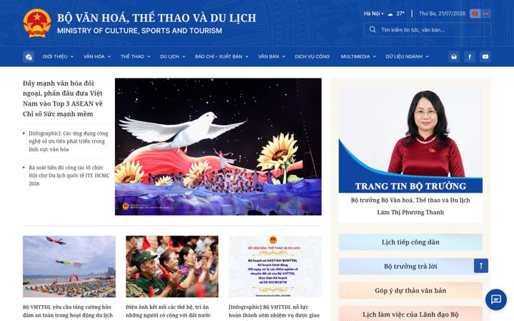 Screenshot of bvhttdl.gov.vn