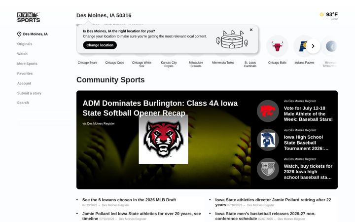 Screenshot of bvmsports.com