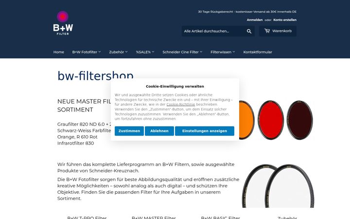 Skjámynd af bw-filtershop.de