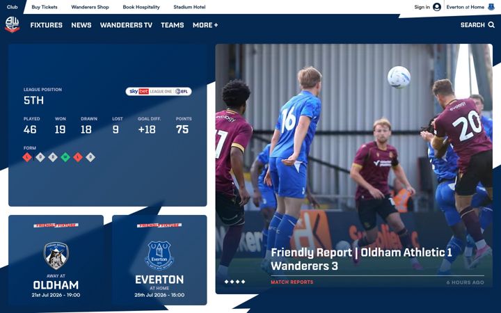Screenshot of bwfc.co.uk