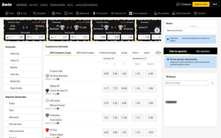 Screenshot von bwin.co