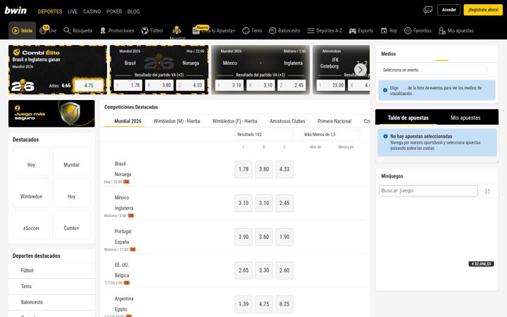 Kuvakaappaus sivustosta bwin.es