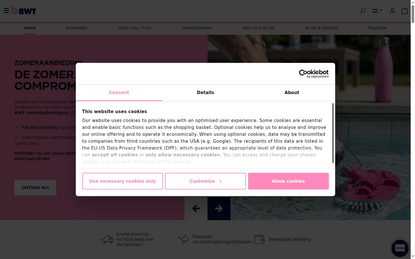 Zrzut ekranu banera zgody wyświetlanego przed jakąkolwiek interakcją
