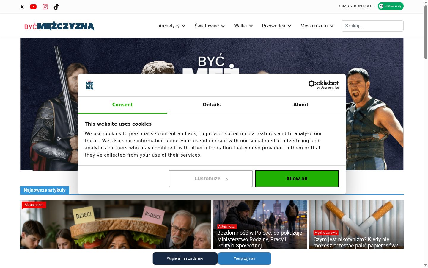Snímka obrazovky banera súhlasu zobrazeného pred akoukoľvek interakciou