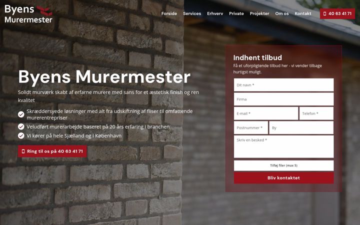 Snimka zaslona za byens-murermester.dk
