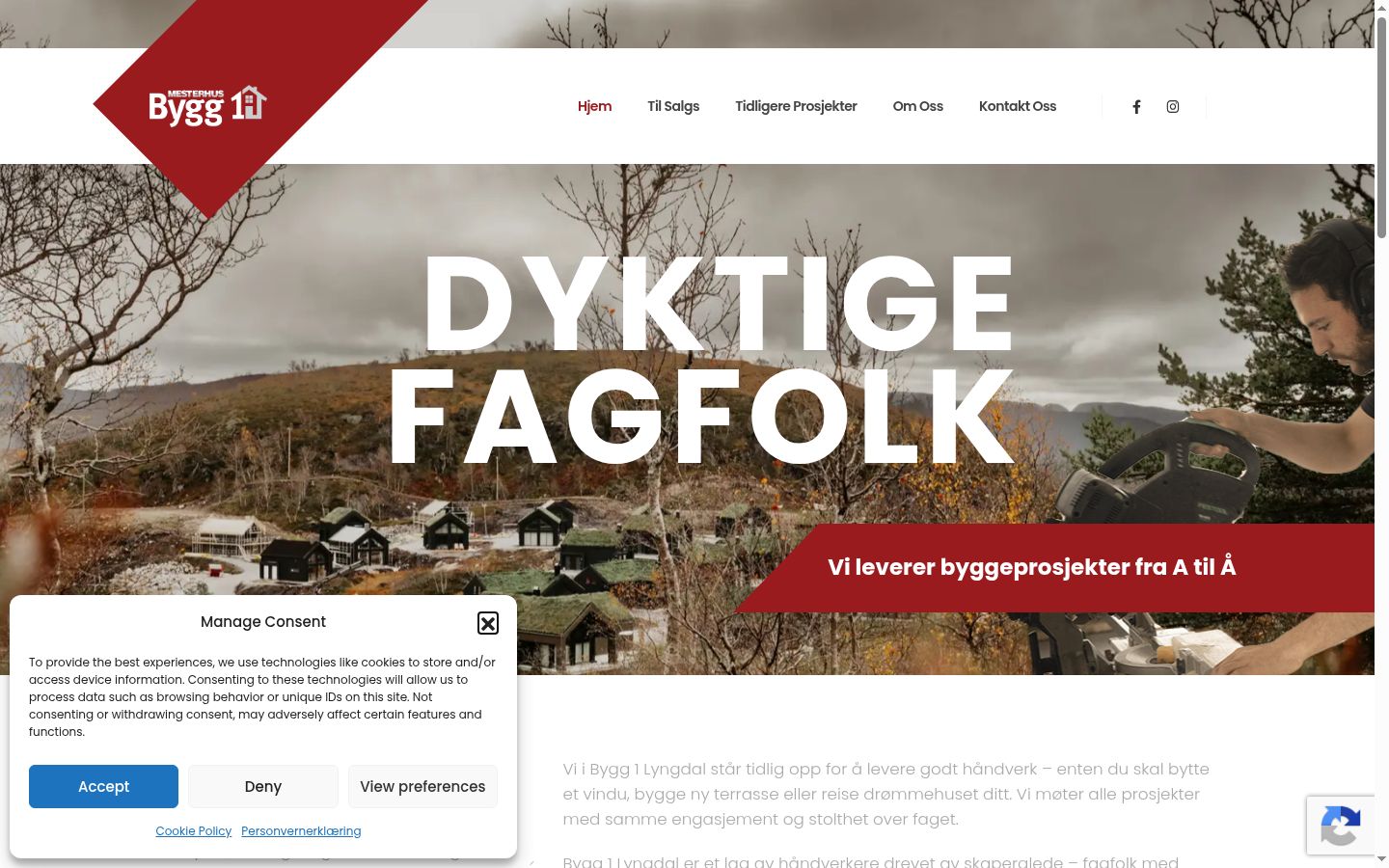 Skjermbilde av samtykkebanneret slik det vises før noen interaksjon