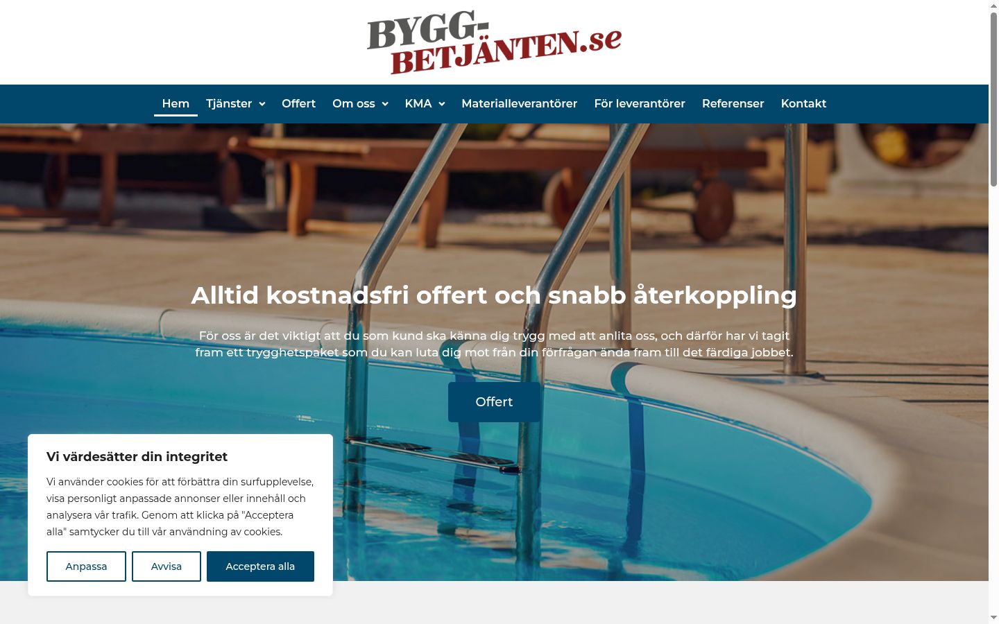 Skärmbild av samtyckesbannern som visades före någon interaktion