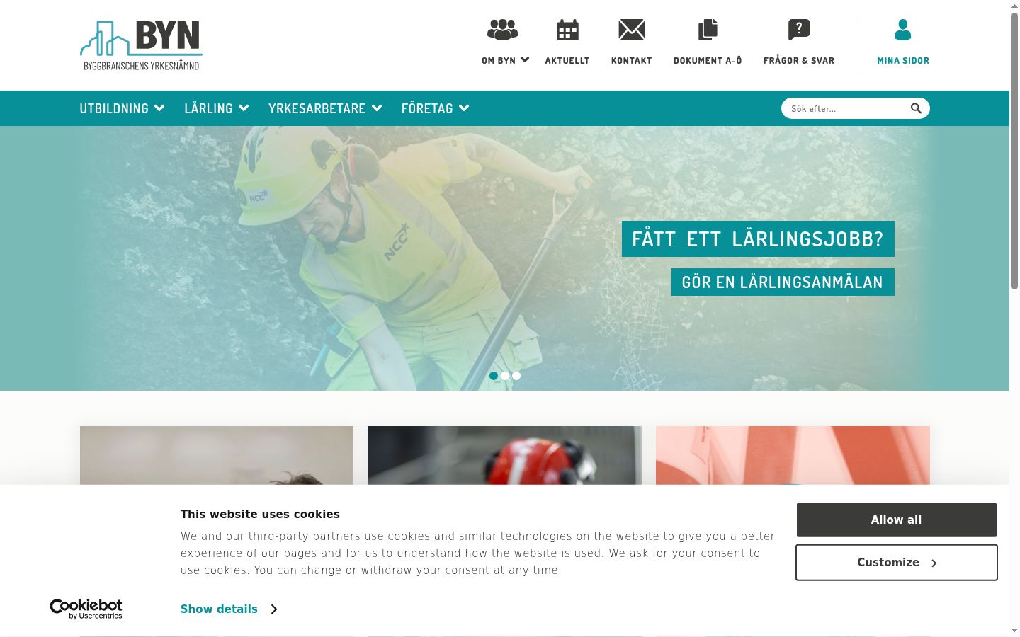 Skärmbild av samtyckesbannern som visades före någon interaktion