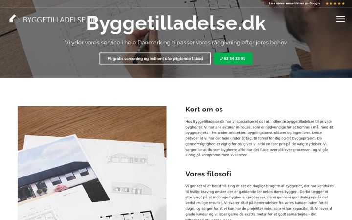 Screenshot of byggetilladelse.dk