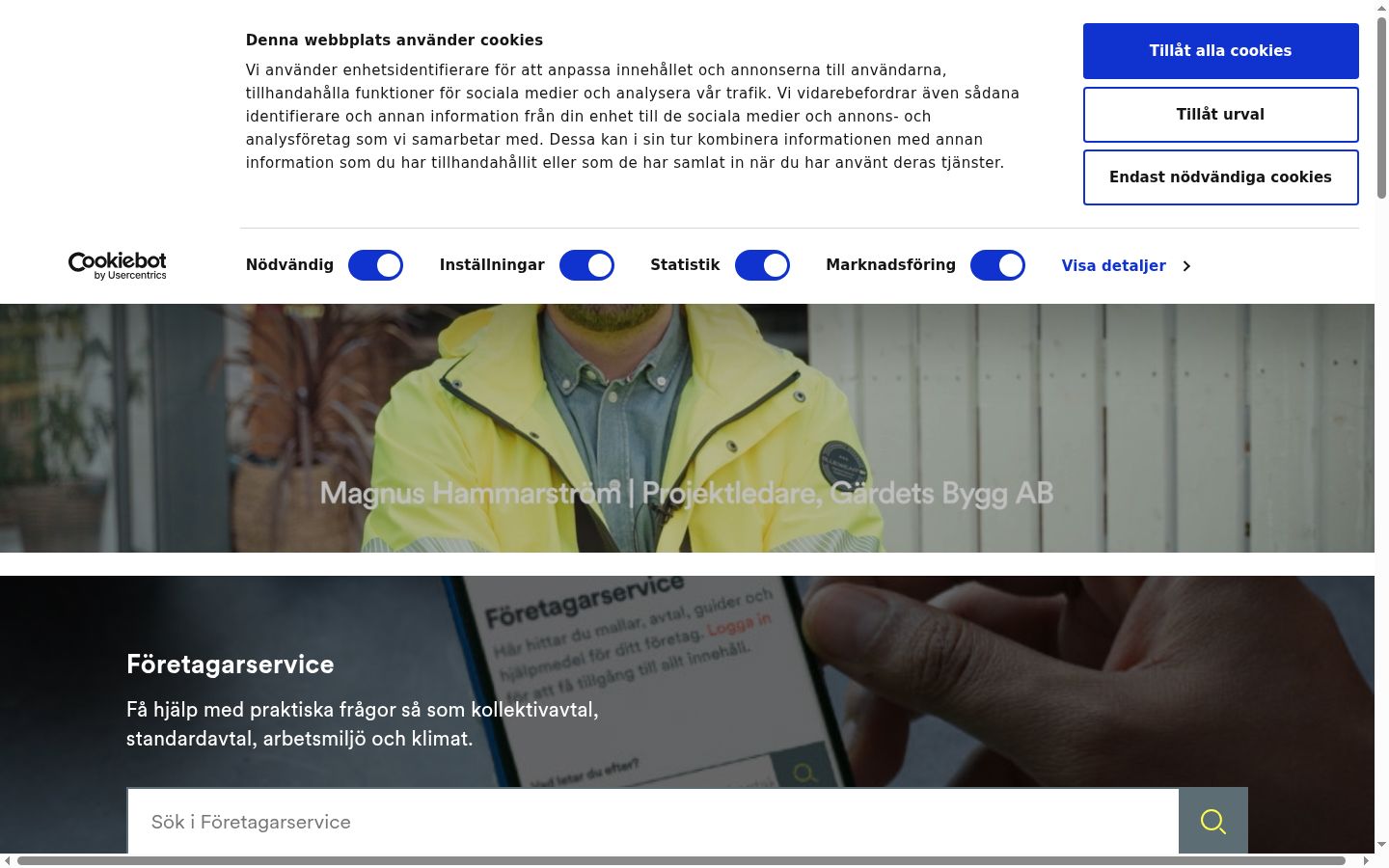 Skärmbild av samtyckesbannern som visades före någon interaktion