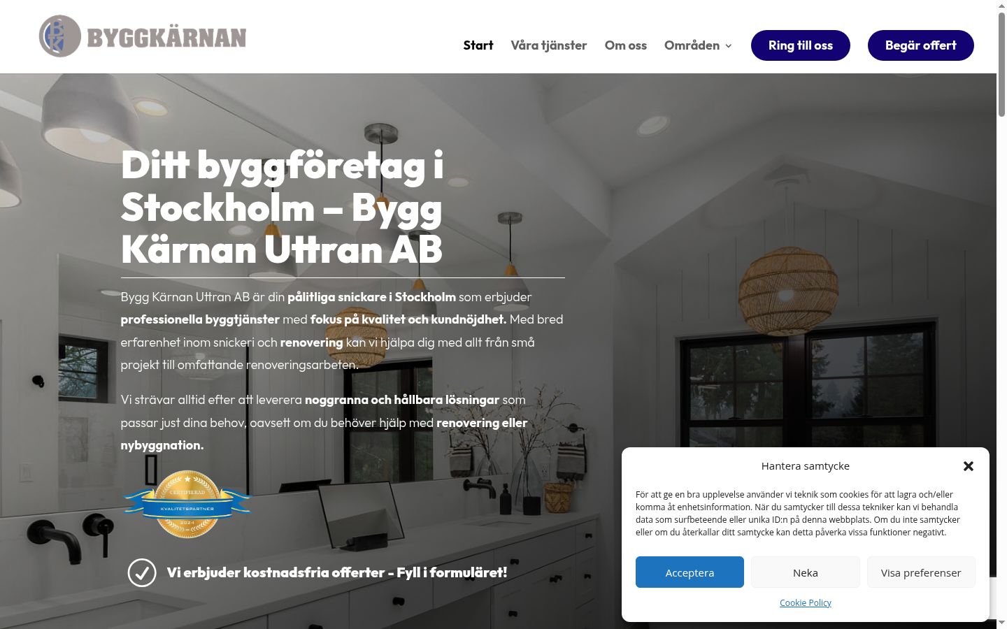 Skärmbild av samtyckesbannern som visades före någon interaktion