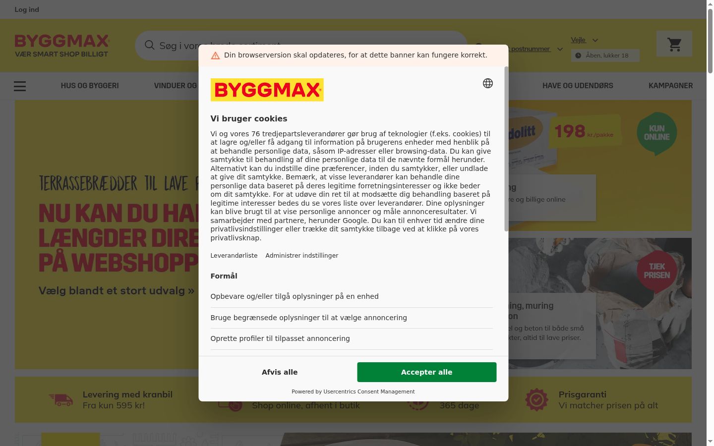 Ekraanipilt nõusolekubännerist, mida näidati enne mis tahes suhtlust