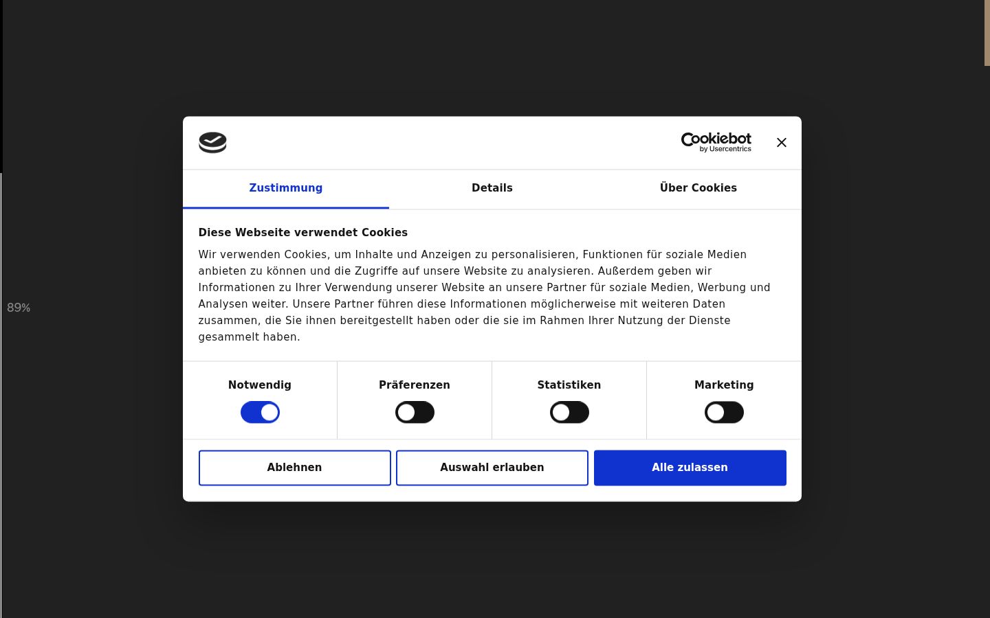 Capture d'écran de la bannière de consentement affichée avant toute interaction