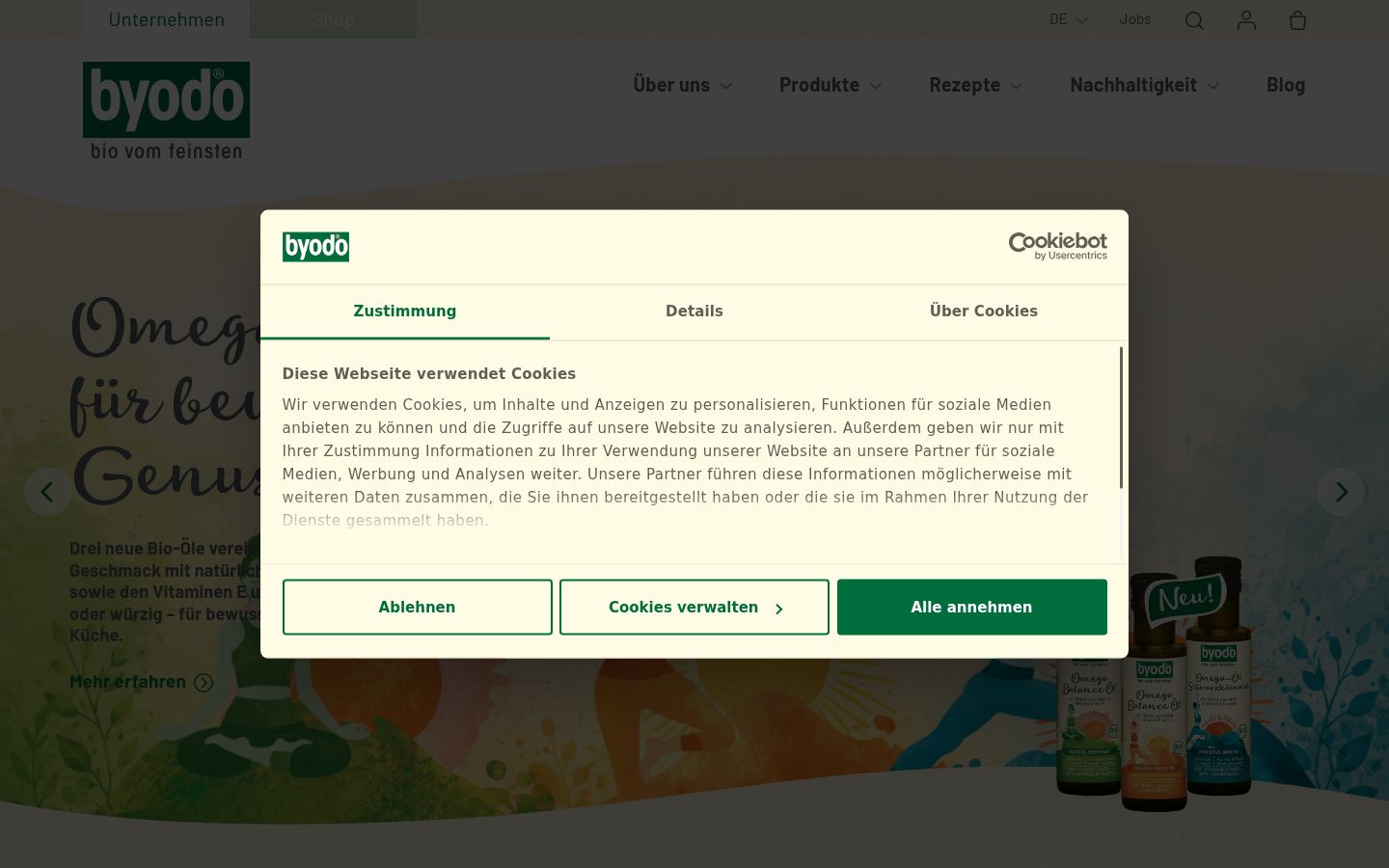 Capture d'écran de la bannière de consentement affichée avant toute interaction