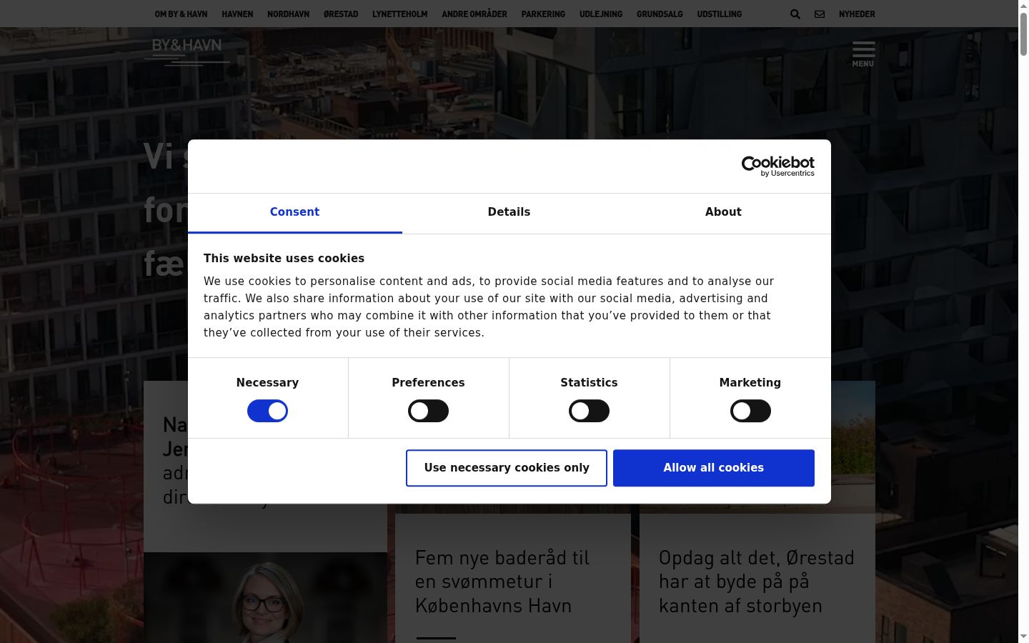 Screenshot del banner di consenso mostrato prima di qualsiasi interazione