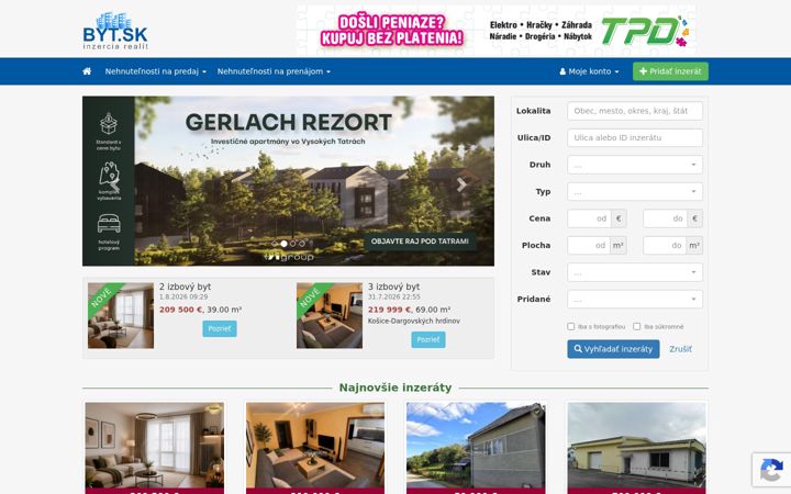 Screenshot of byt.sk