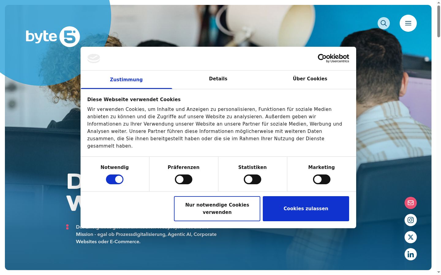 Screenshot del banner di consenso mostrato prima di qualsiasi interazione