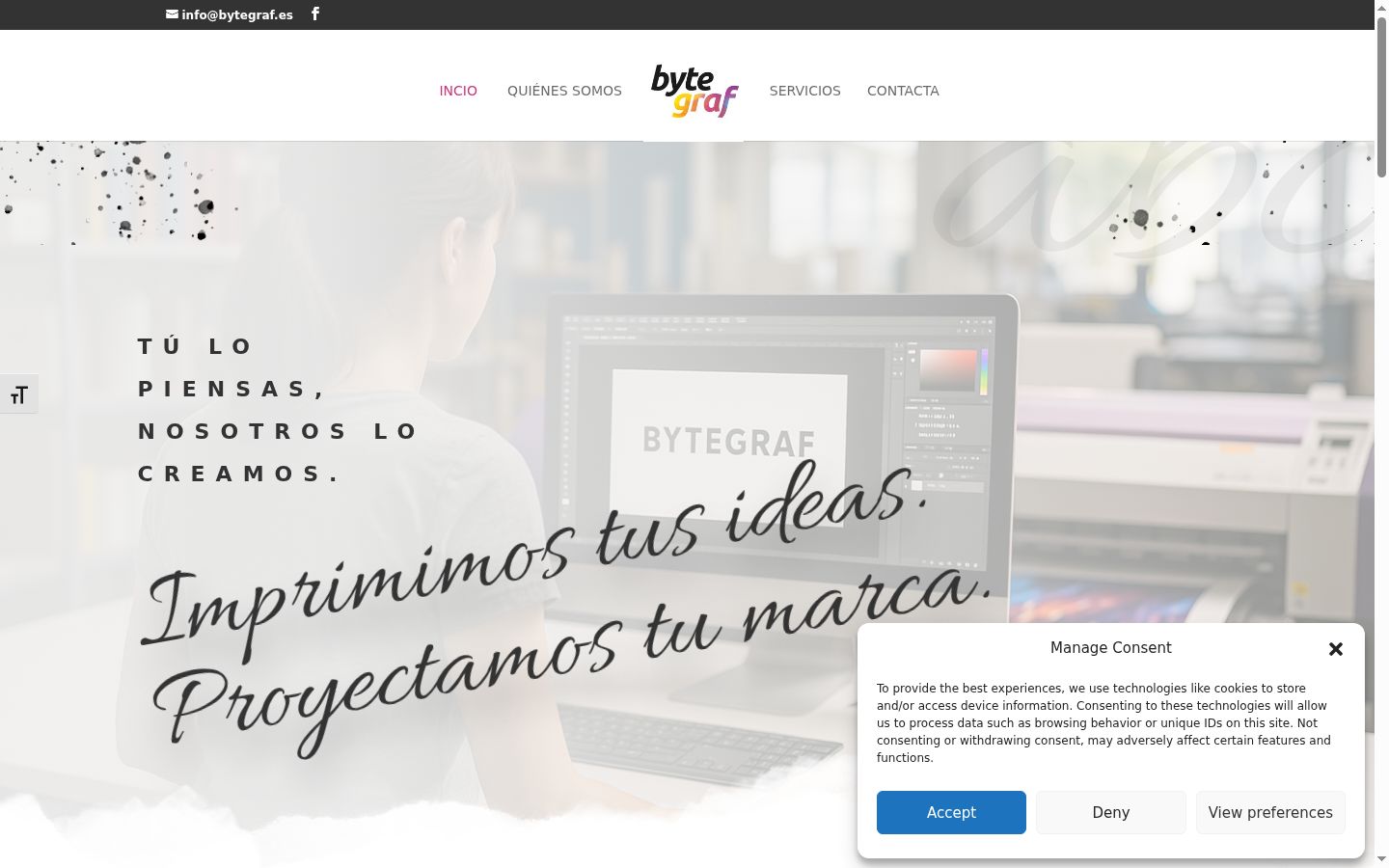 Captura de ecrã do banner de consentimento apresentado antes de qualquer interação