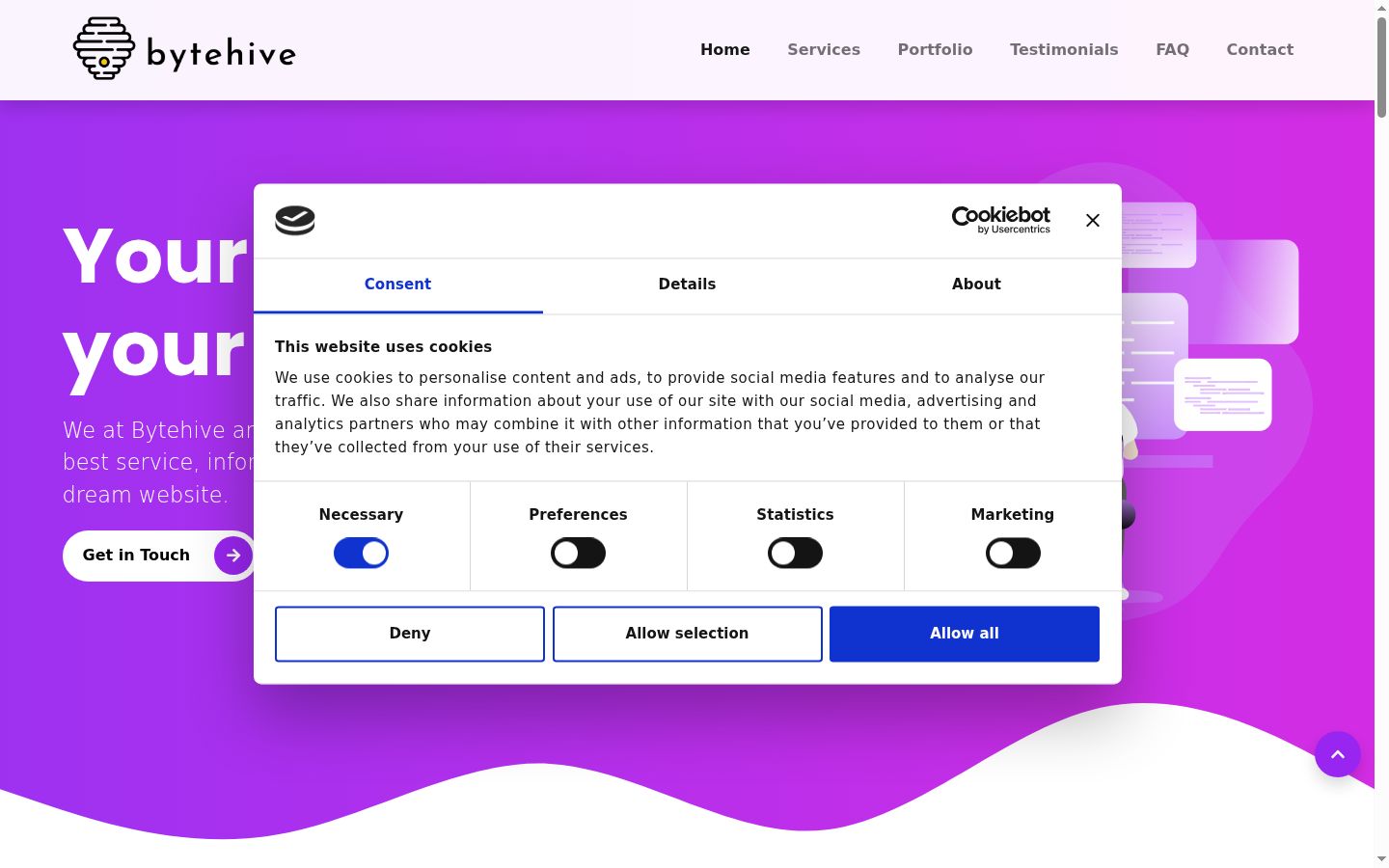 Capture d'écran de la bannière de consentement affichée avant toute interaction