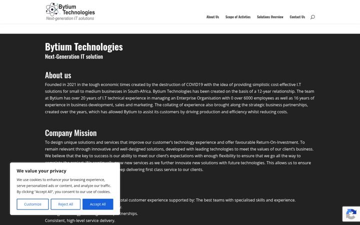 Ekraanipilt saidist bytiumtech.co.za