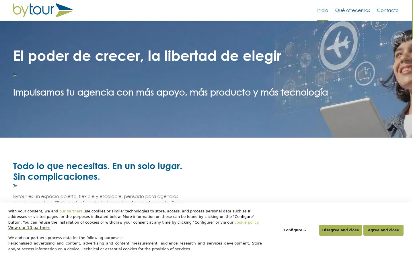 Captura de ecrã do banner de consentimento apresentado antes de qualquer interação