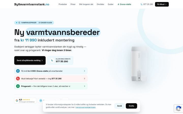 Screenshot stránky byttevarmtvannstank.no