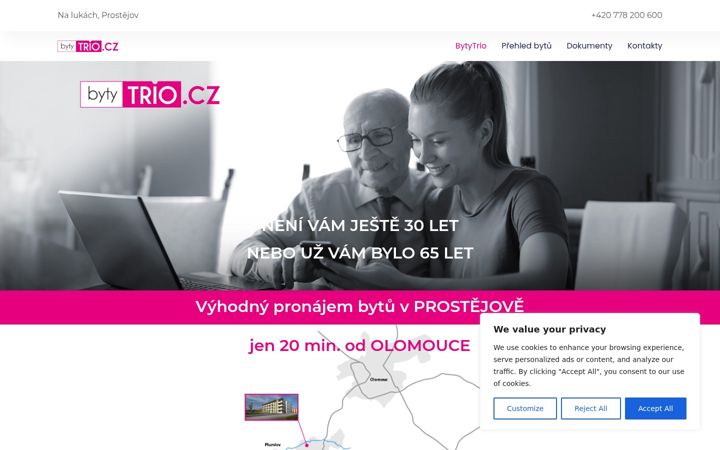 Snímek obrazovky bytytrio.cz